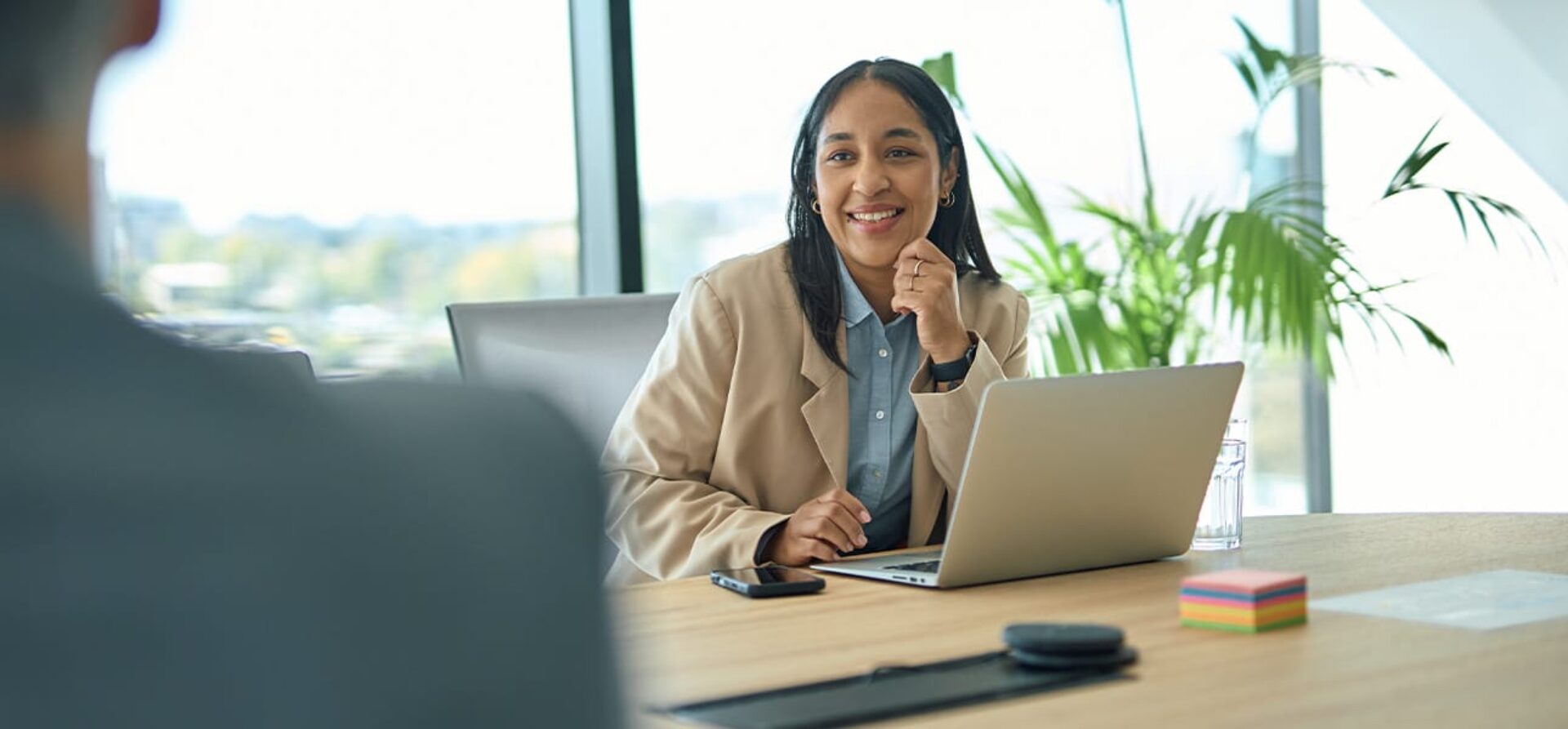 Businesswoman having a professional interview in a modern office