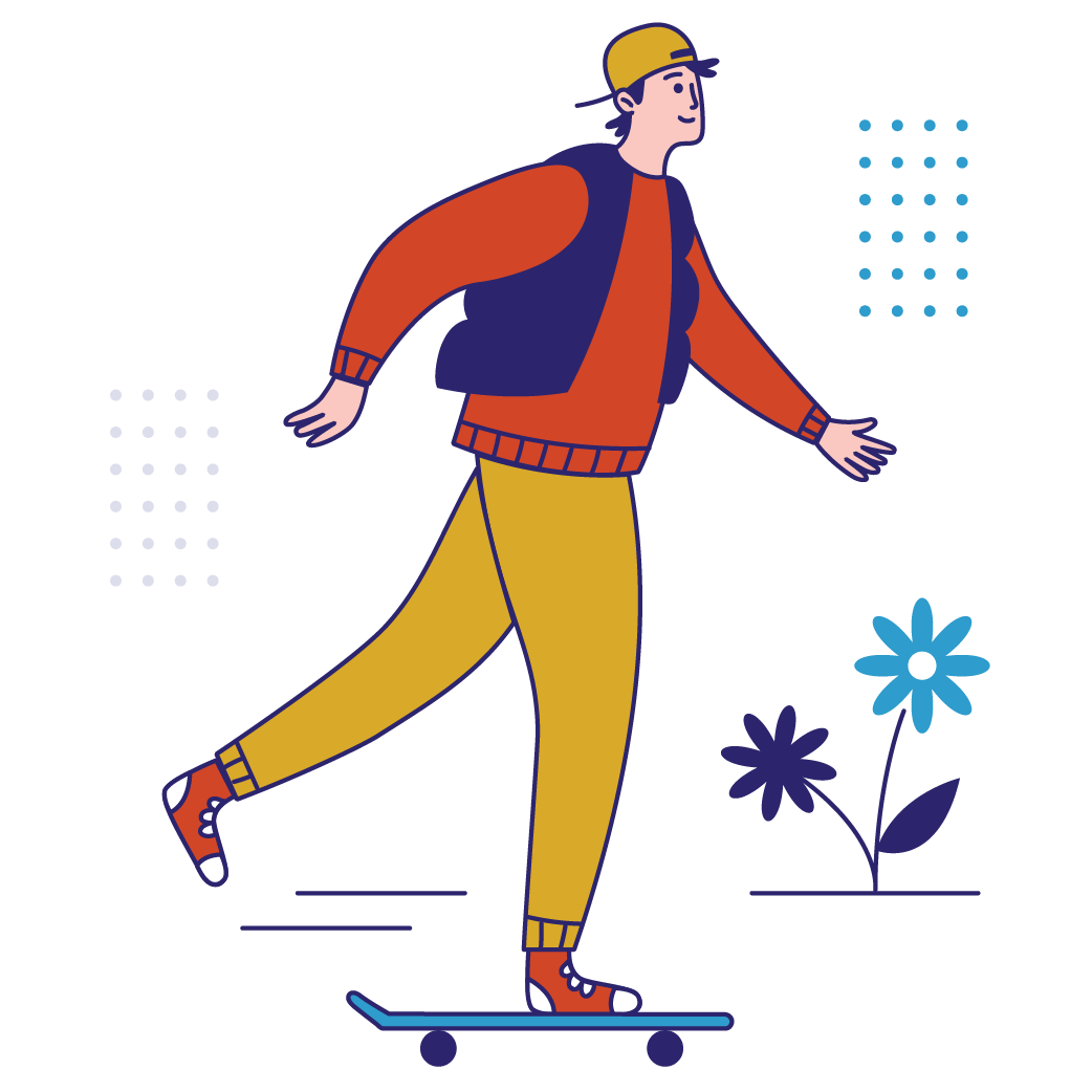 Illustration of a young man skateboarding