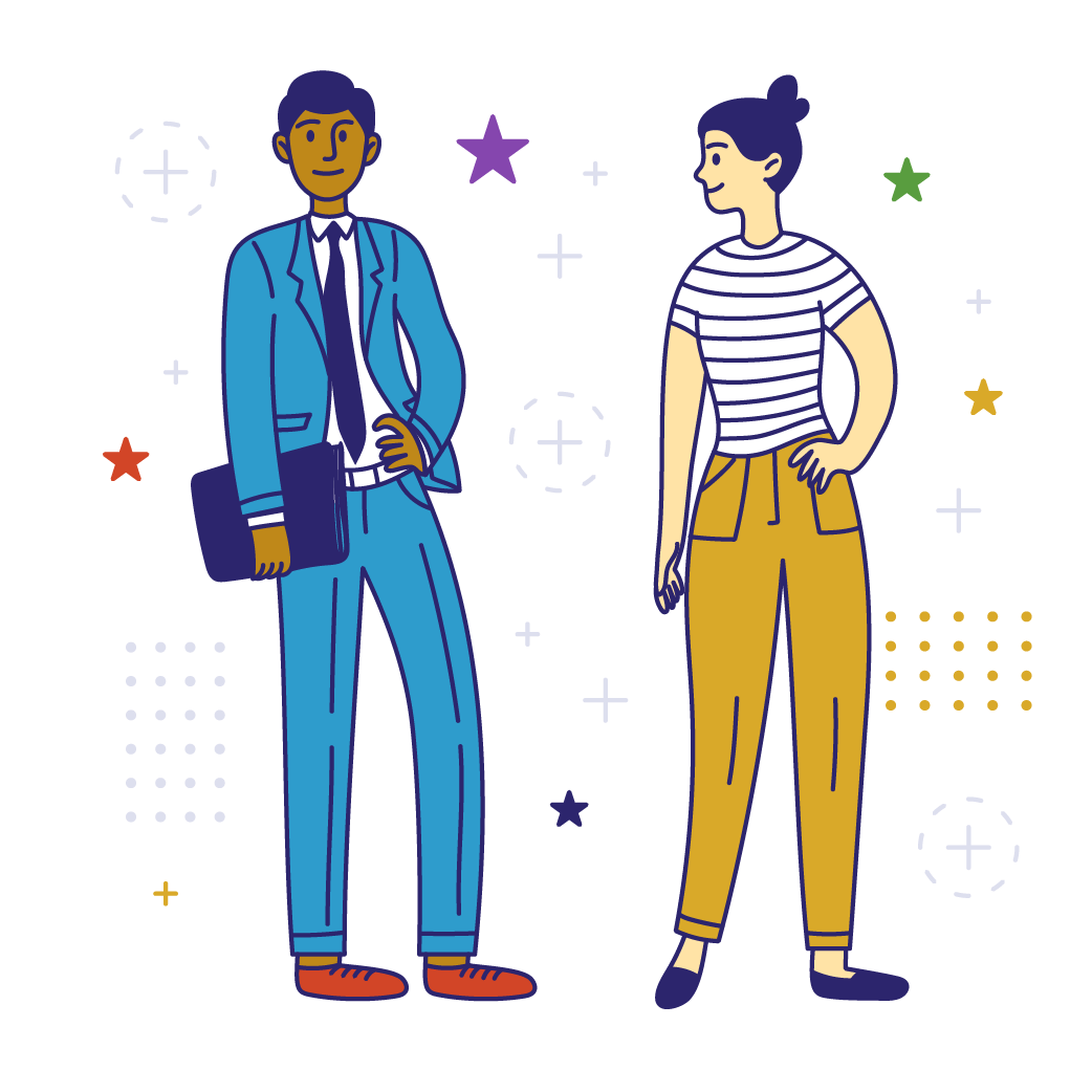 Illustration of a man and woman wearing business attire