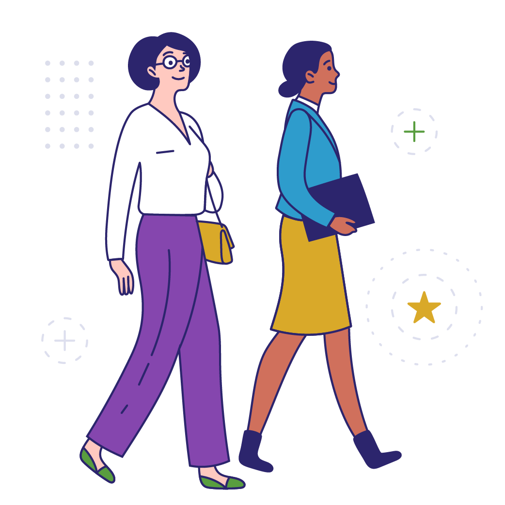 Illustration of two businesswomen walking